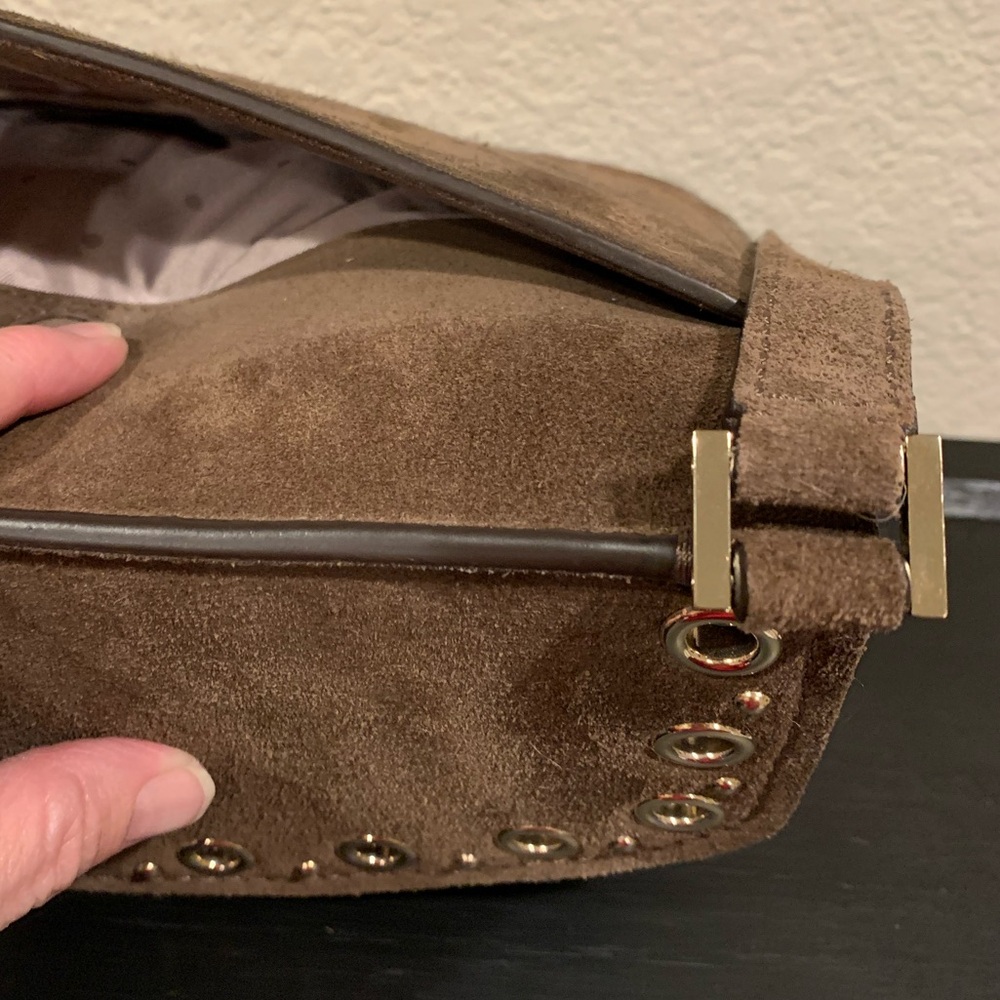 Kate Spade Boulder Lane Suede Maggy Saddle Eyelet Brown Crossbody Bag NWOT - Picture 10 of 11